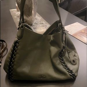 Gorgeous army green leather large purse
